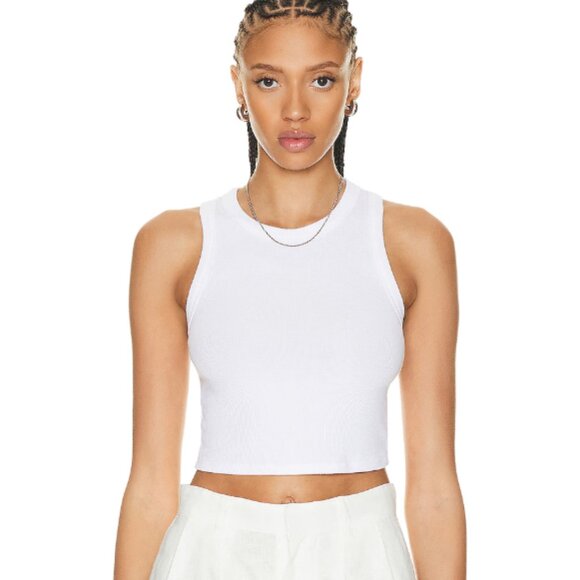Enza Costa Stretch Knit Cropped Bold Sheath Tank Top White Size Small - Picture 1 of 4